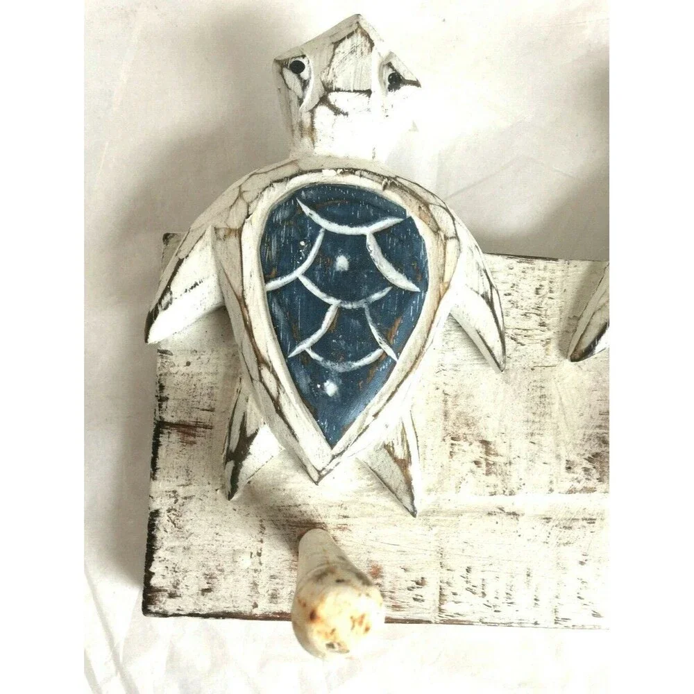 Wooden Turtle Vintage Clothing Rack Hanger White Green